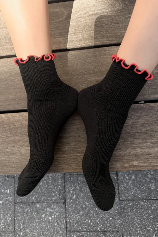 The Petite Ruffled Modal Socks - Black / Red made by Le Bon Shoppe