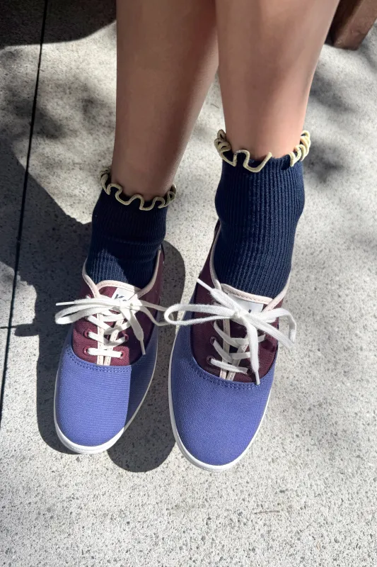 The Petite Ruffled Modal Socks - Navy / Butter made by Le Bon Shoppe
