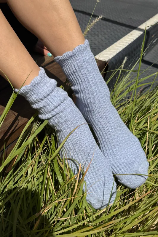 Linen Scallop Socks - Pale Blue made by Le Bon Shoppe