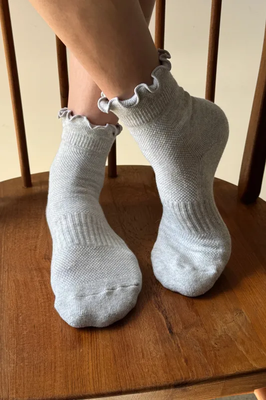 Ruffled Hugger Crew Socks - Ht. Grey/Red made by Le Bon Shoppe