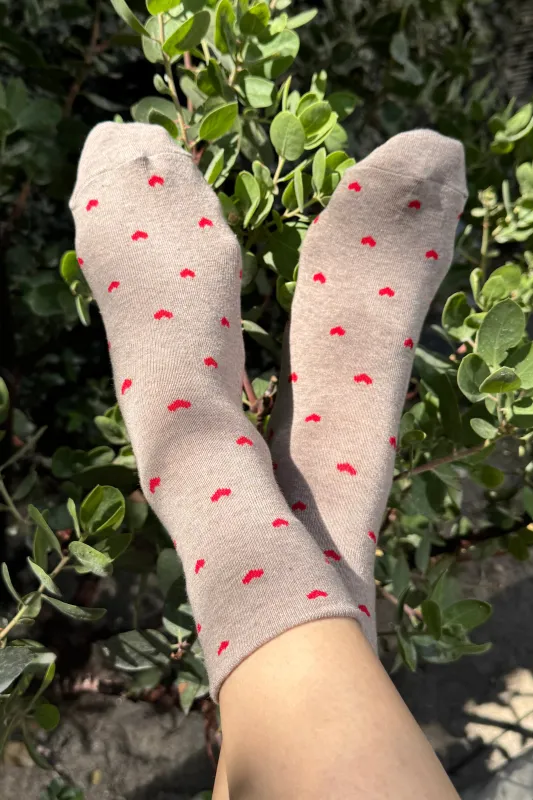 Heart Sneaker Socks - Latte/ Red made by Le Bon Shoppe