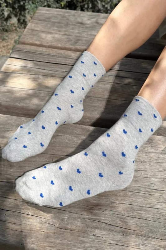 Heart Sneaker Socks - Melange Grey/ Cobalt made by Le Bon Shoppe