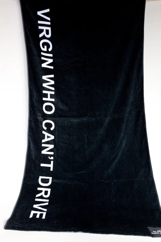 VIRGIN WHO CAN'T DRIVE BEACH TOWEL made by Intentionally Blank