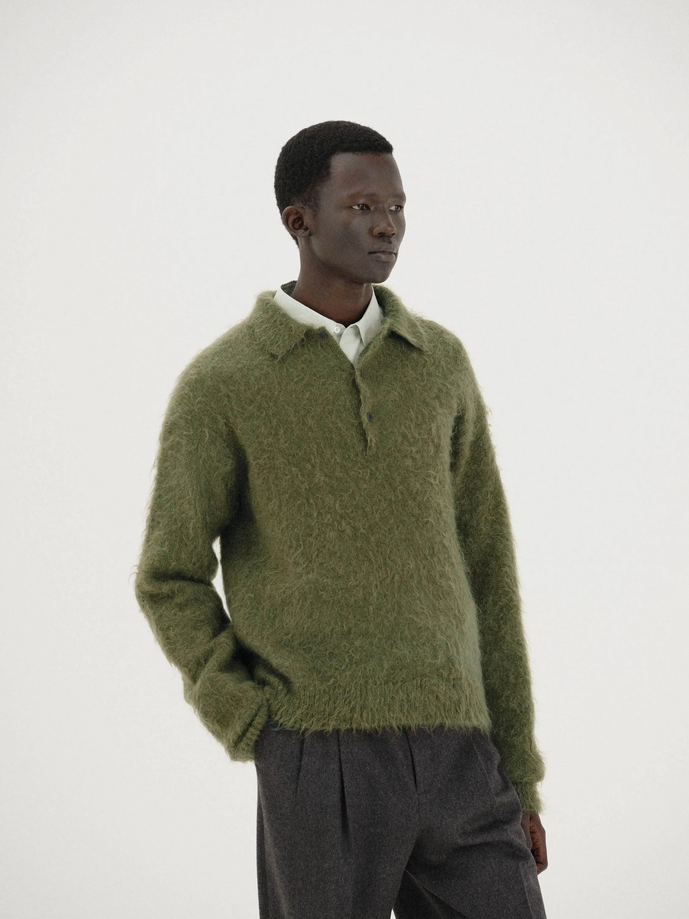 BRUSHED SUPER KID MOHAIR KNIT POLO sold by Auralee product image thumbnail 2