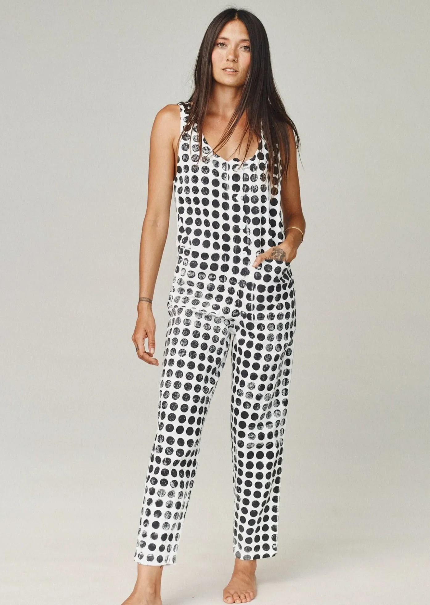 Polka Dot Button Front Jumper sold by Jungmaven