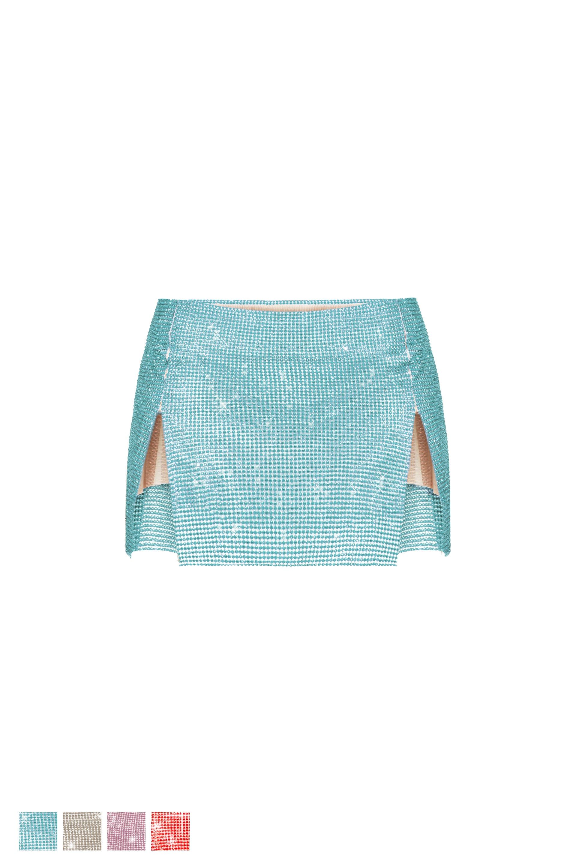 Rhinestoned Mia Micro Skirt Cerulean Blue sold by Poster Girl