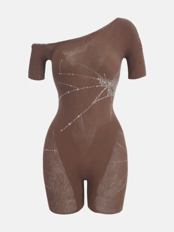 Vandervoort Playsuit Rhinestone in Old Money Brown sold by Poster Girl