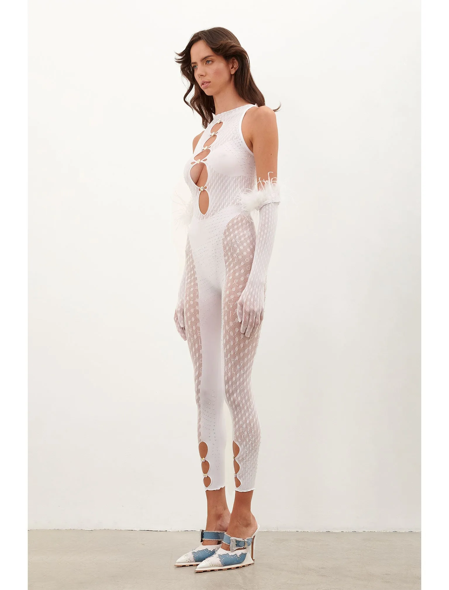 Rhinestoned Janice Jumpsuit X Gloves Set Optic White sold by Poster Girl product image thumbnail 5