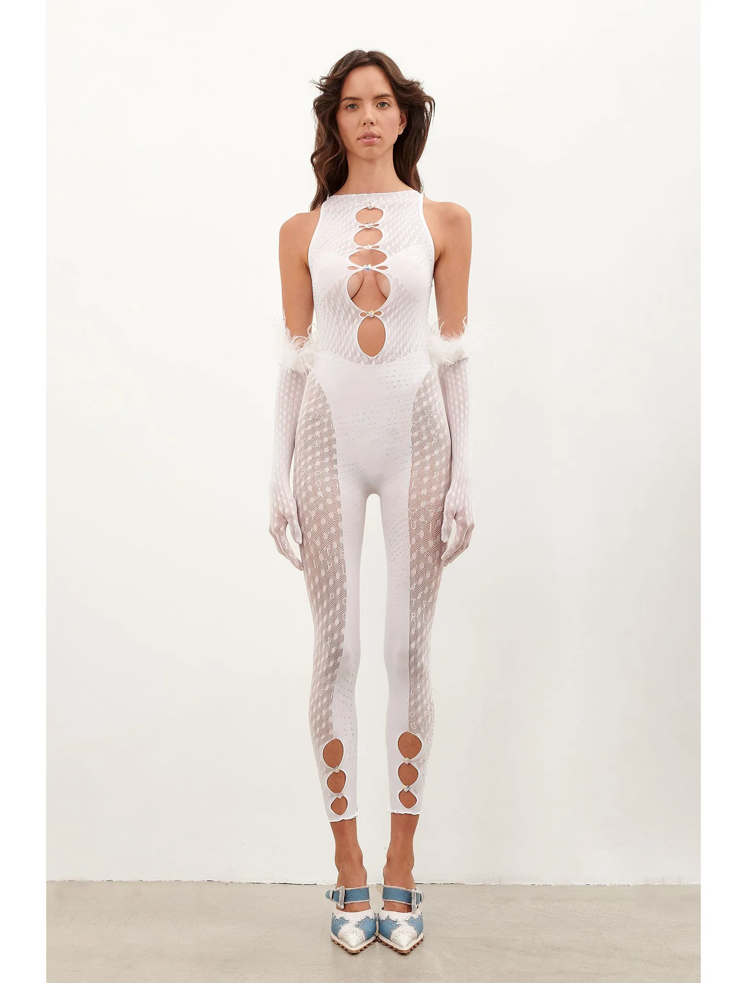 Rhinestoned Janice Jumpsuit X Gloves Set Optic White sold by Poster Girl product image thumbnail 2