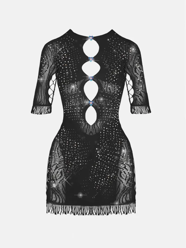 Rhinestoned Miranda Dress Jet Black sold by Poster Girl
