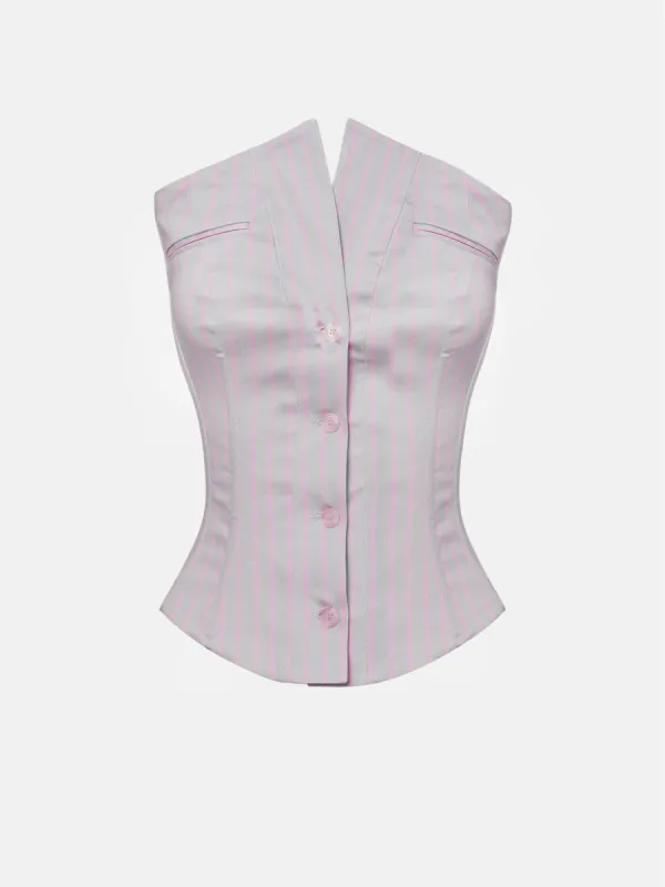 Court Corset Top Grey/Pink Pinstripe made by Poster Girl