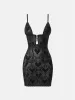 Scarlett Dress Flocked Mesh Black sold by Poster Girl