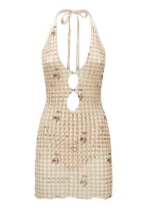 Gretchen Mini Dress Tan Gingham sold by Poster Girl
