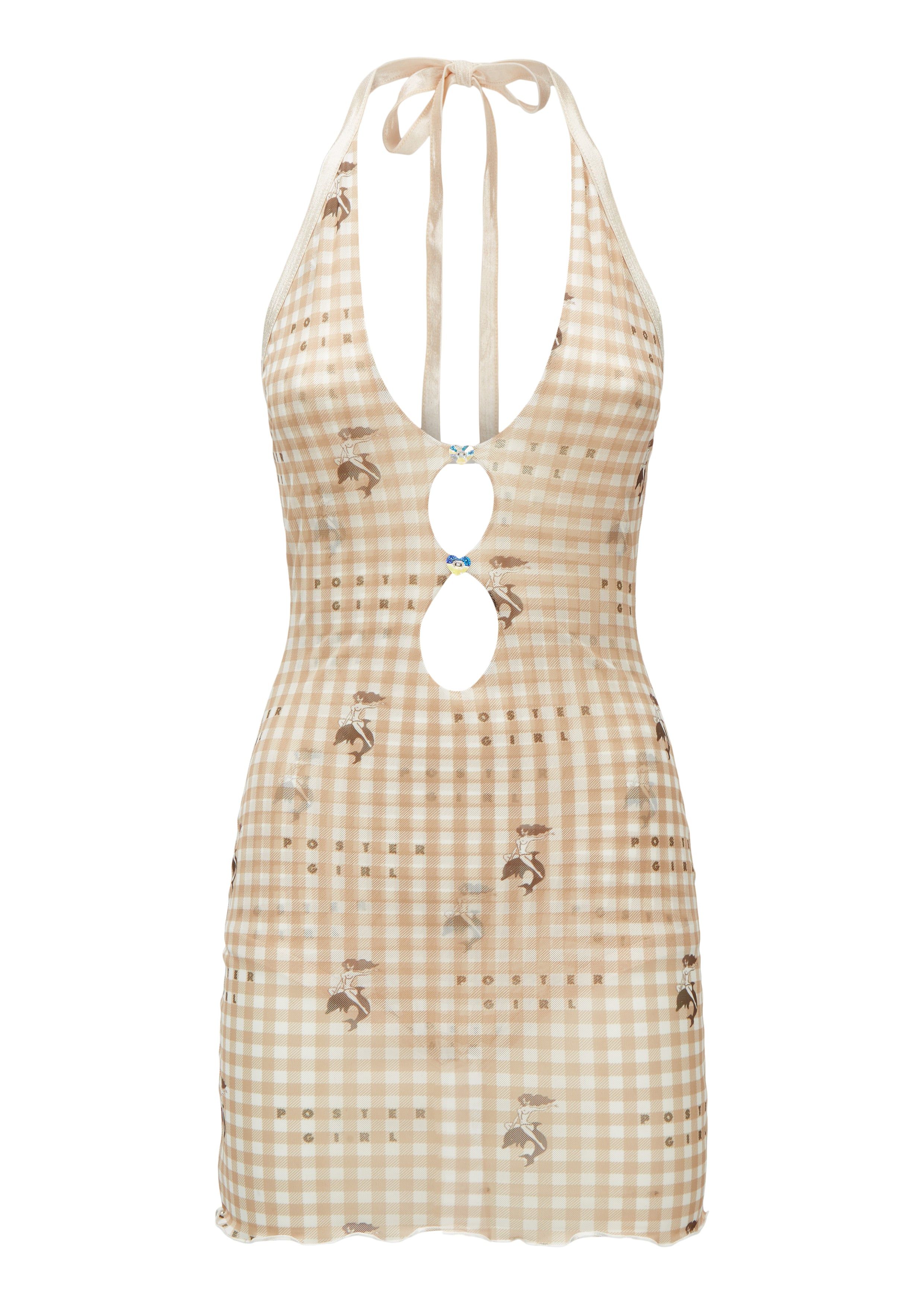 Gretchen Mini Dress Tan Gingham sold by Poster Girl