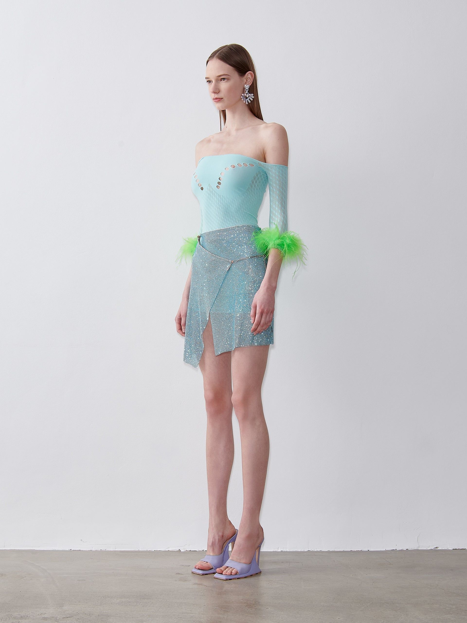 Rhinestoned Winona Skirt in Crystallised Cerulean sold by Poster Girl product image thumbnail 3