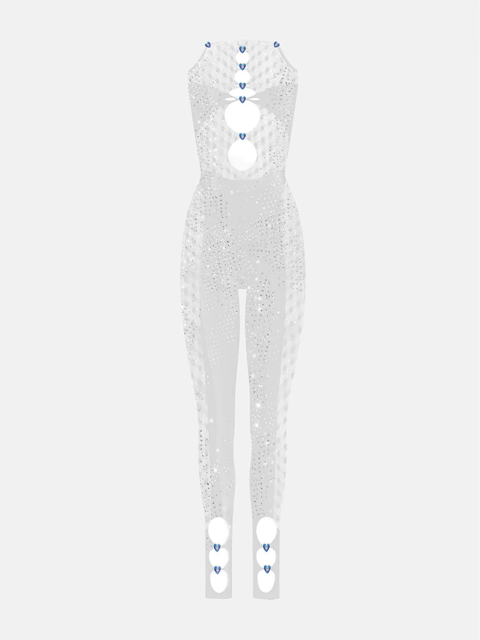 Rhinestoned Janice Jumpsuit Optic White sold by Poster Girl