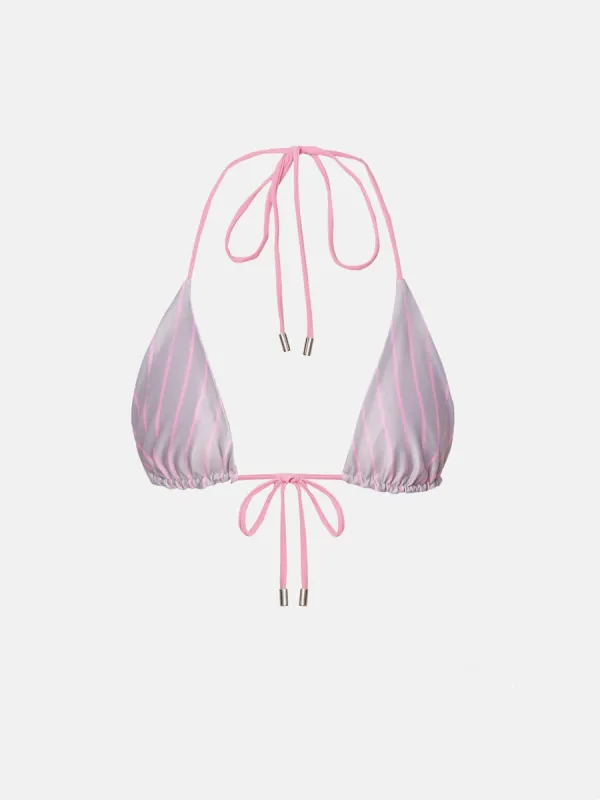 Elle Bikini Top Grey/Pink Pinstripe sold by Poster Girl