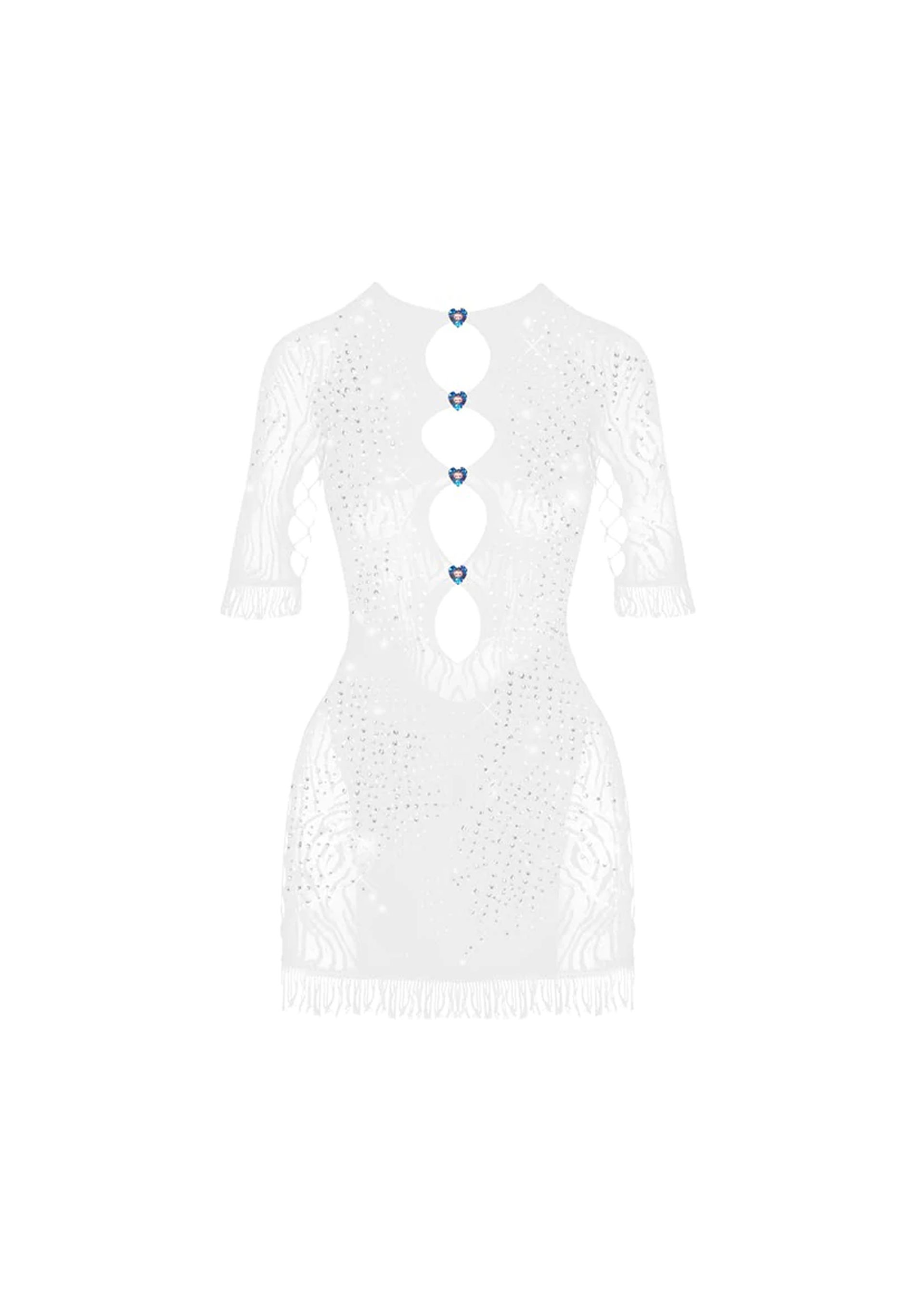 Rhinestoned Miranda Dress in Optic White sold by Poster Girl