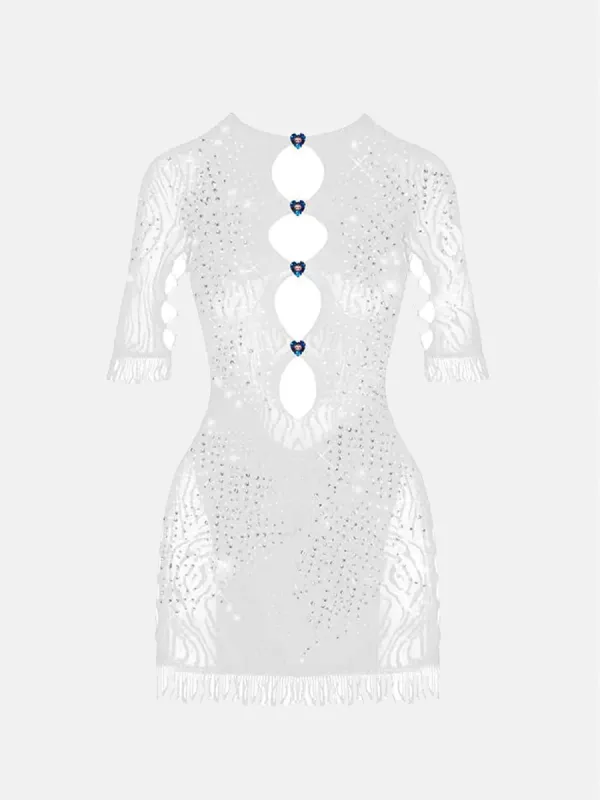 Rhinestoned Miranda Dress Optic White sold by Poster Girl