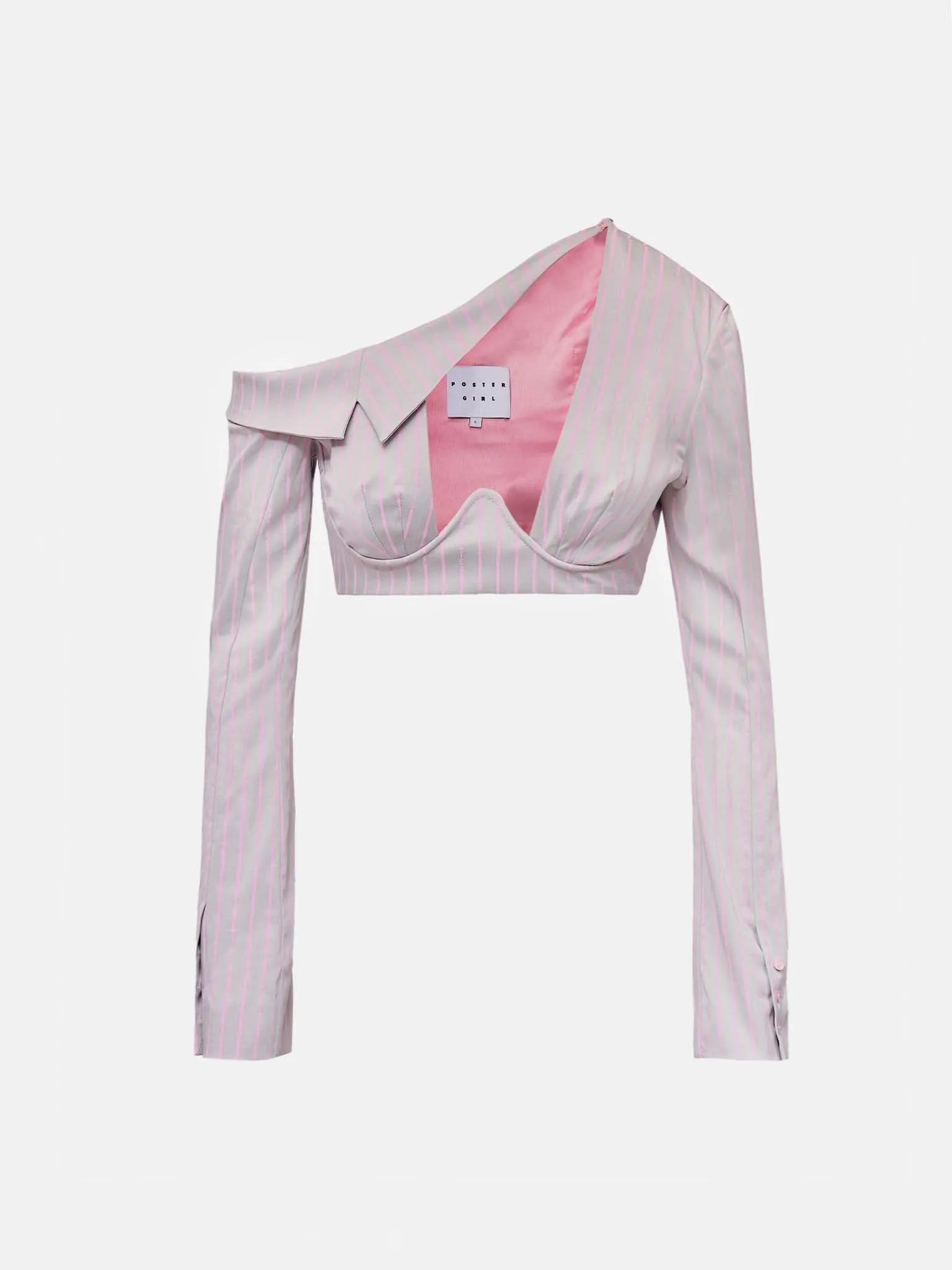 Clerk Shirt Grey/Pink Pinstripe sold by Poster Girl