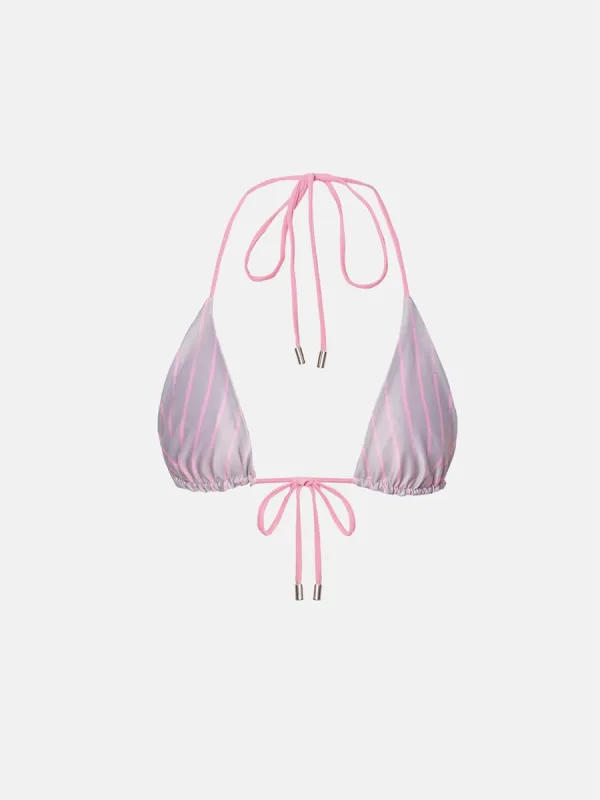 Elle Bikini Top Grey/Pink Pinstripe sold by Poster Girl