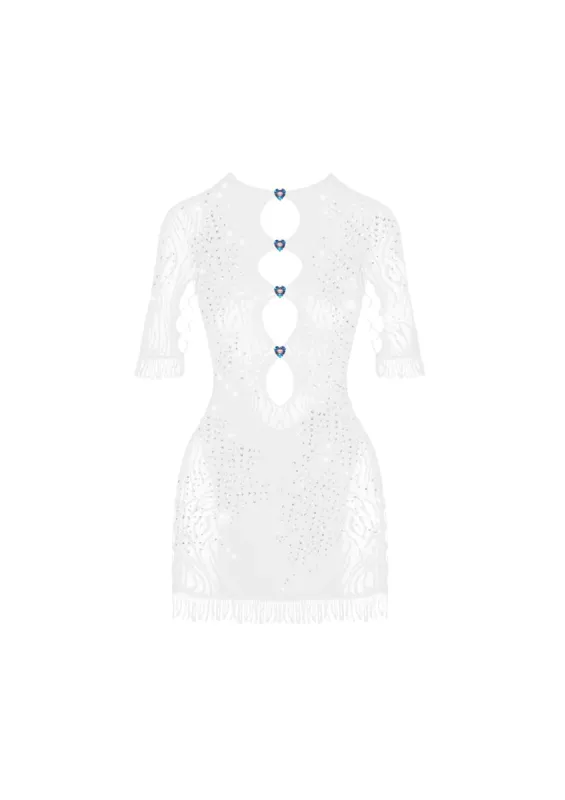 Rhinestoned Miranda Dress in Optic White sold by Poster Girl