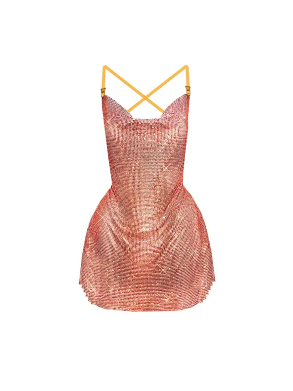 Rhinestoned Calypso Dress in Aperol Spritz sold by Poster Girl