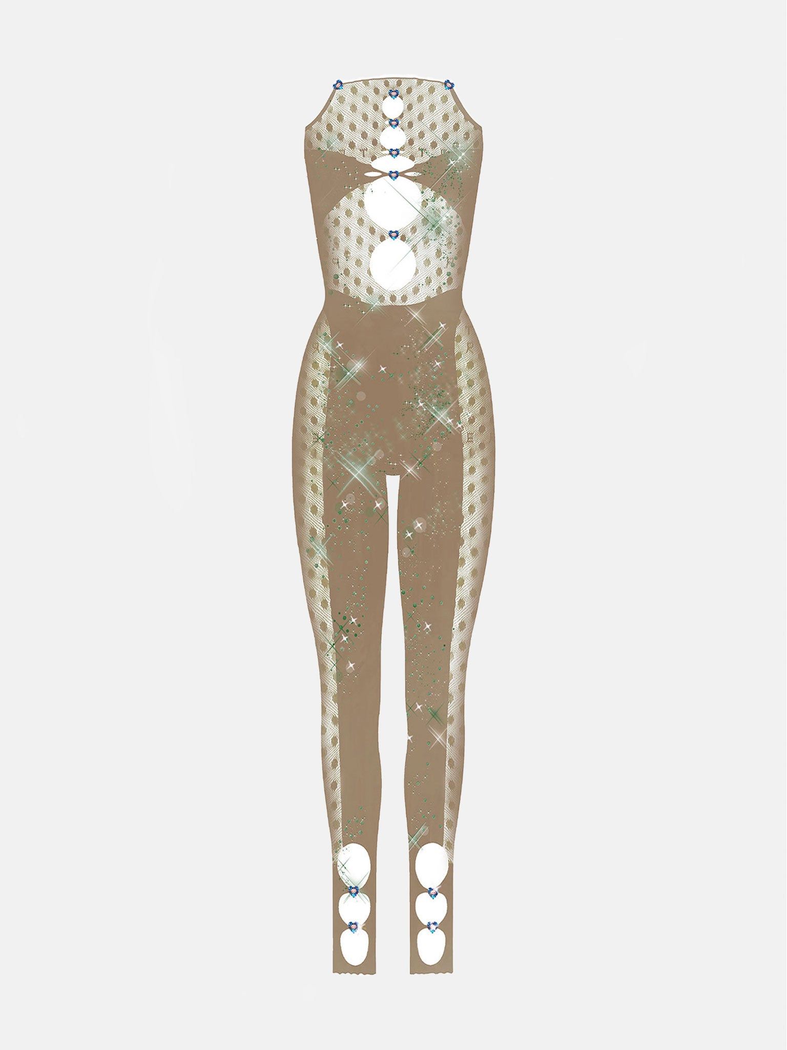Rhinestoned Janice Jumpsuit Truffle sold by Poster Girl