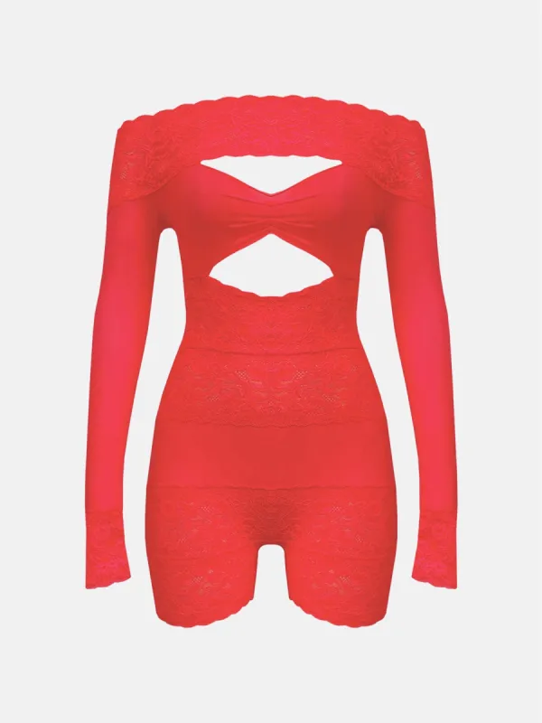 Davina Sleeved Romper Vixen Red sold by Poster Girl