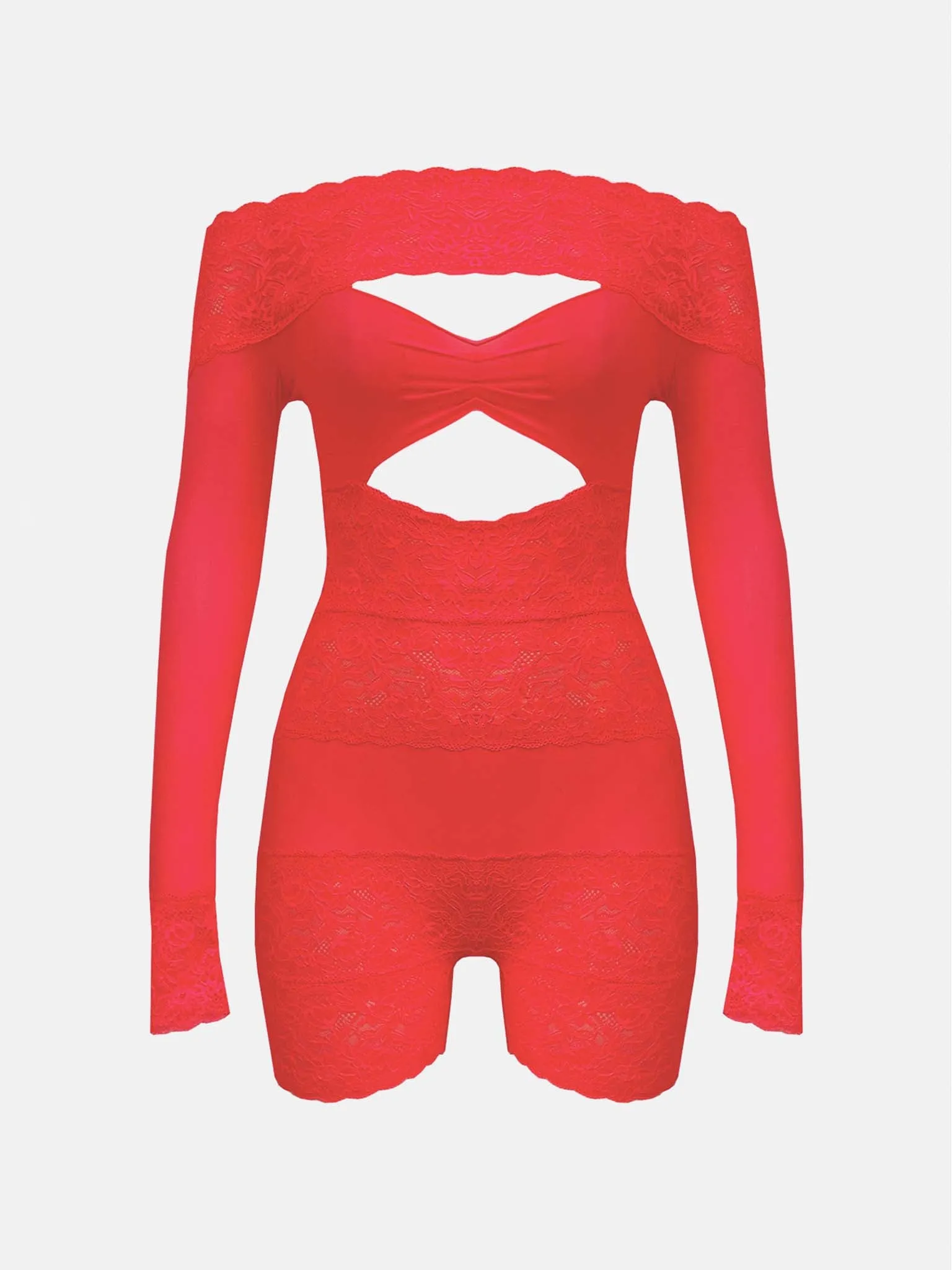 Davina Sleeved Romper Vixen Red sold by Poster Girl