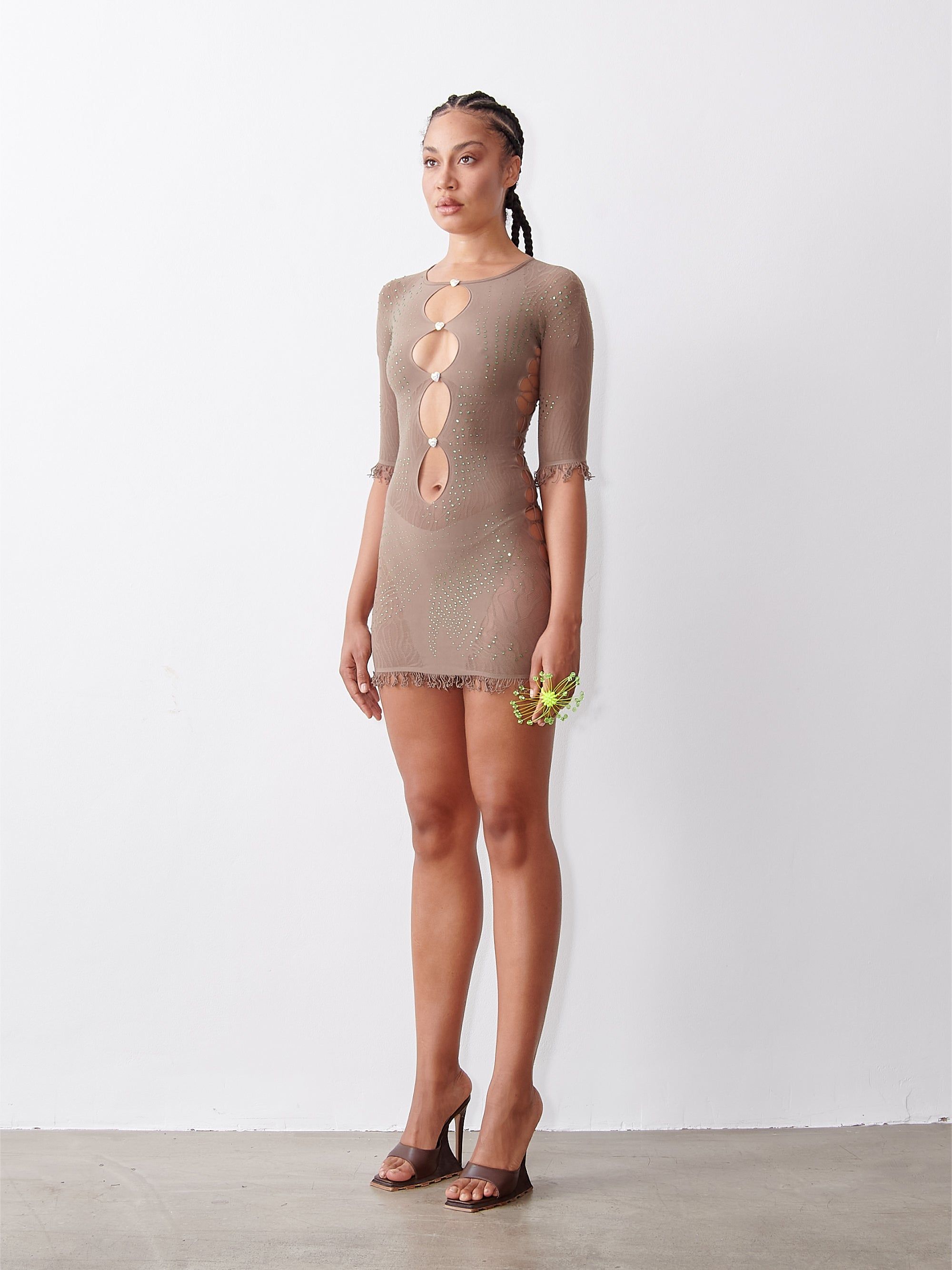 Rhinestoned Miranda Dress Shiitake sold by Poster Girl product image thumbnail 3