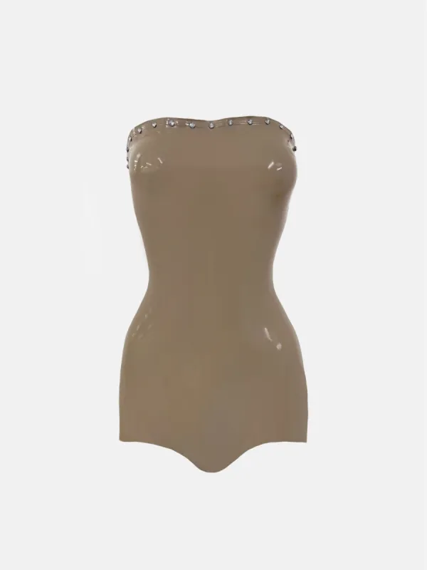 Downtown Latex Playsuit Taupe sold by Poster Girl