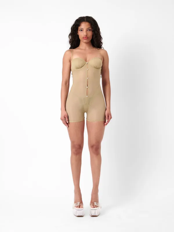 Goldie Playsuit Taupe sold by Poster Girl