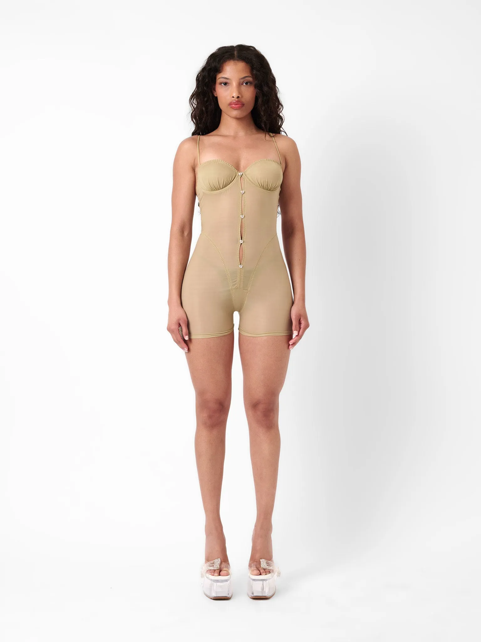 Goldie Playsuit Taupe sold by Poster Girl