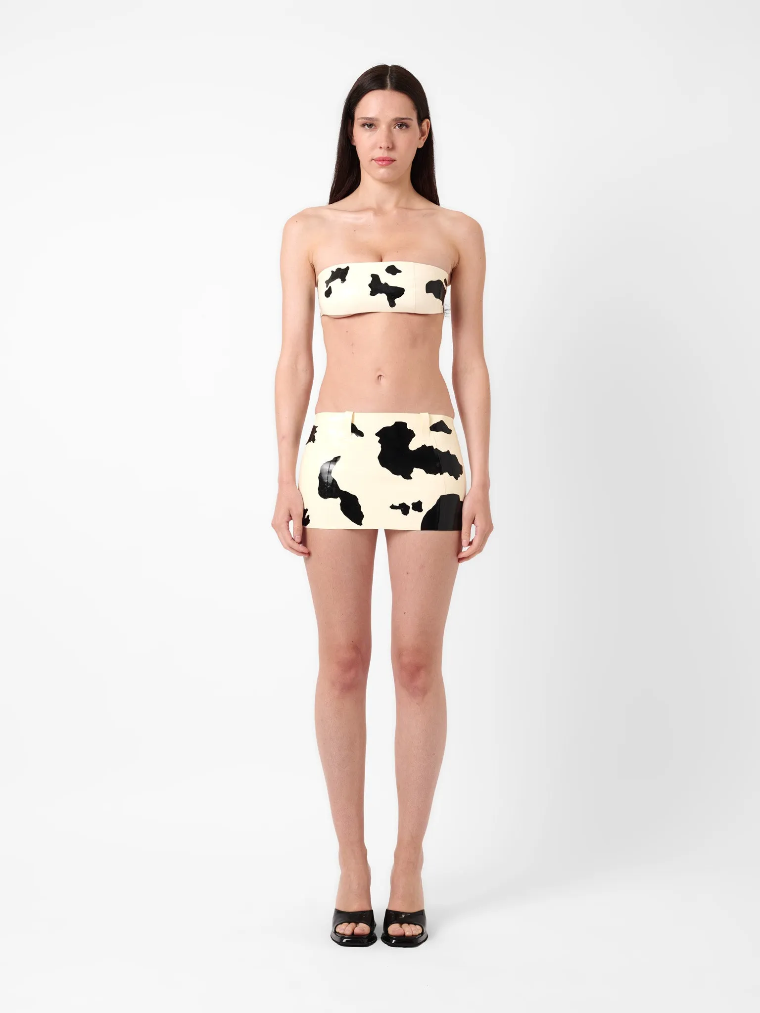 Bronco Latex Mini Skirt Black & White Cow Print sold by Poster Girl