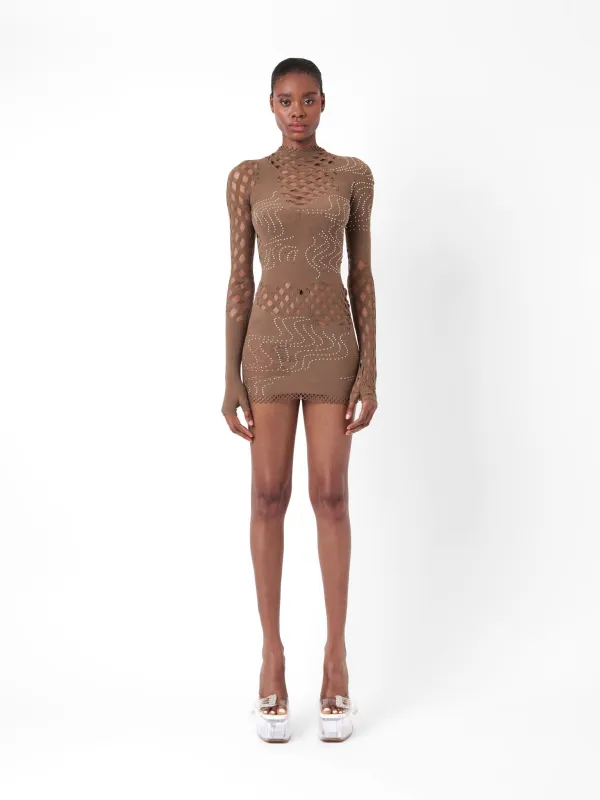 Raquel Dress Kahlua Brown Rhinestone sold by Poster Girl