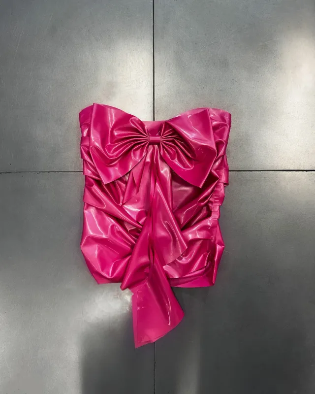 Pink Latex Bow Mini Skirt sold by Poster Girl