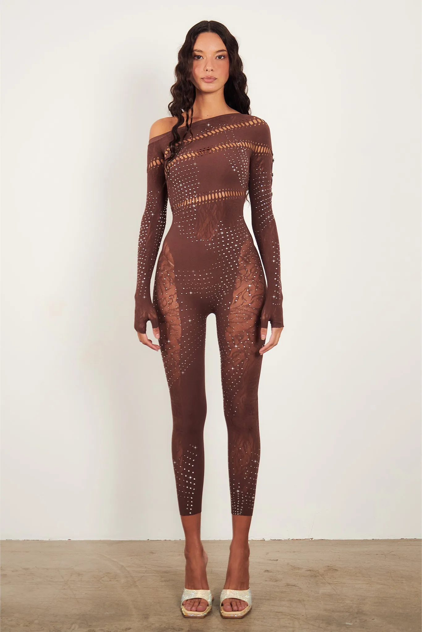 Ivy Long Rhinestone Jumpsuit Old Money Brown sold by Poster Girl product image thumbnail 2