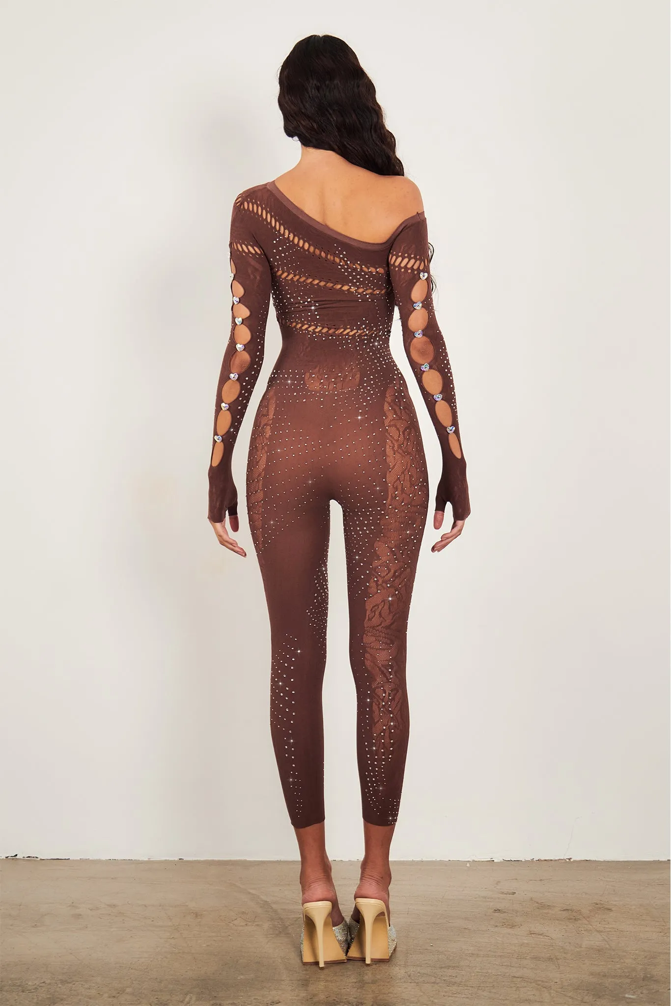 Ivy Long Rhinestone Jumpsuit Old Money Brown sold by Poster Girl product image thumbnail 4