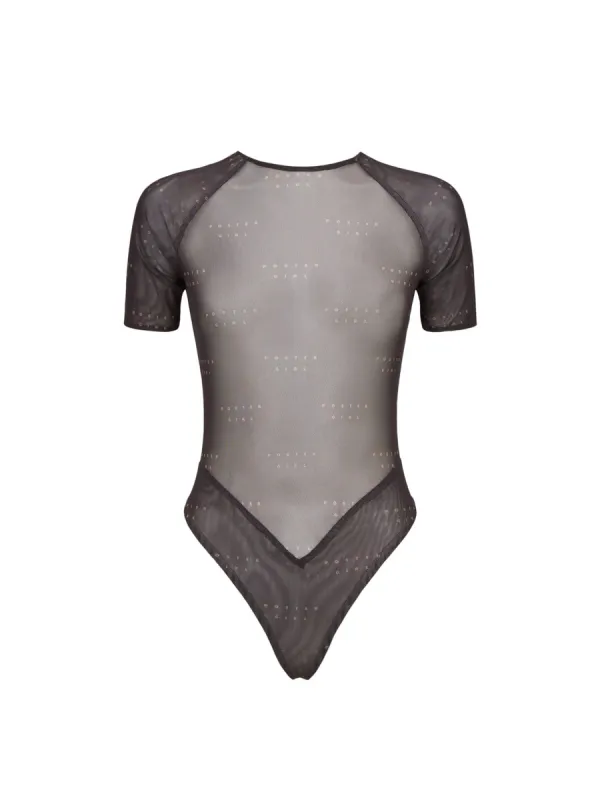Xyla Bodysuit Black Logo Powermesh sold by Poster Girl