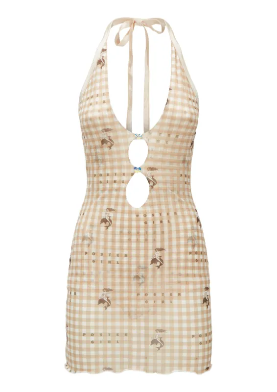 Gretchen Mini Dress Tan Gingham sold by Poster Girl