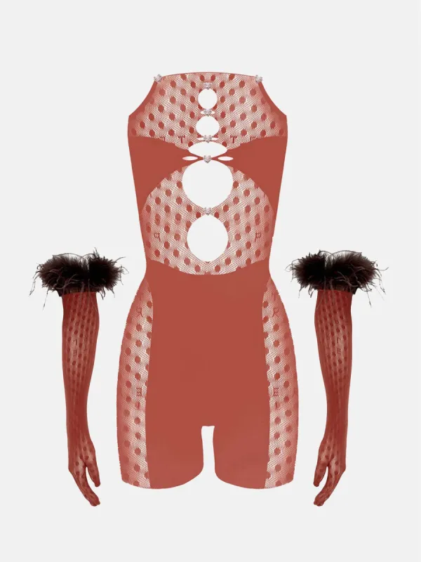 Jetta Jumpsuit x Gwenevere Gloves Set Burnt Henna sold by Poster Girl