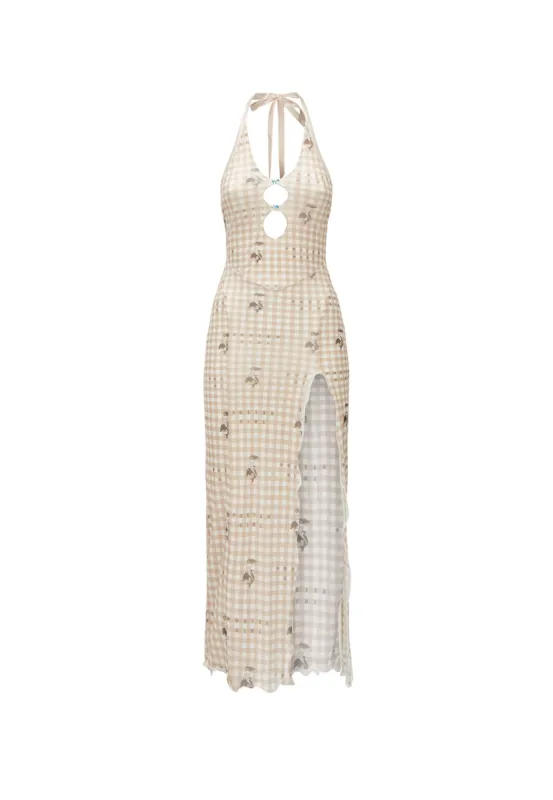 Heather Midi Dress Tan Gingham sold by Poster Girl