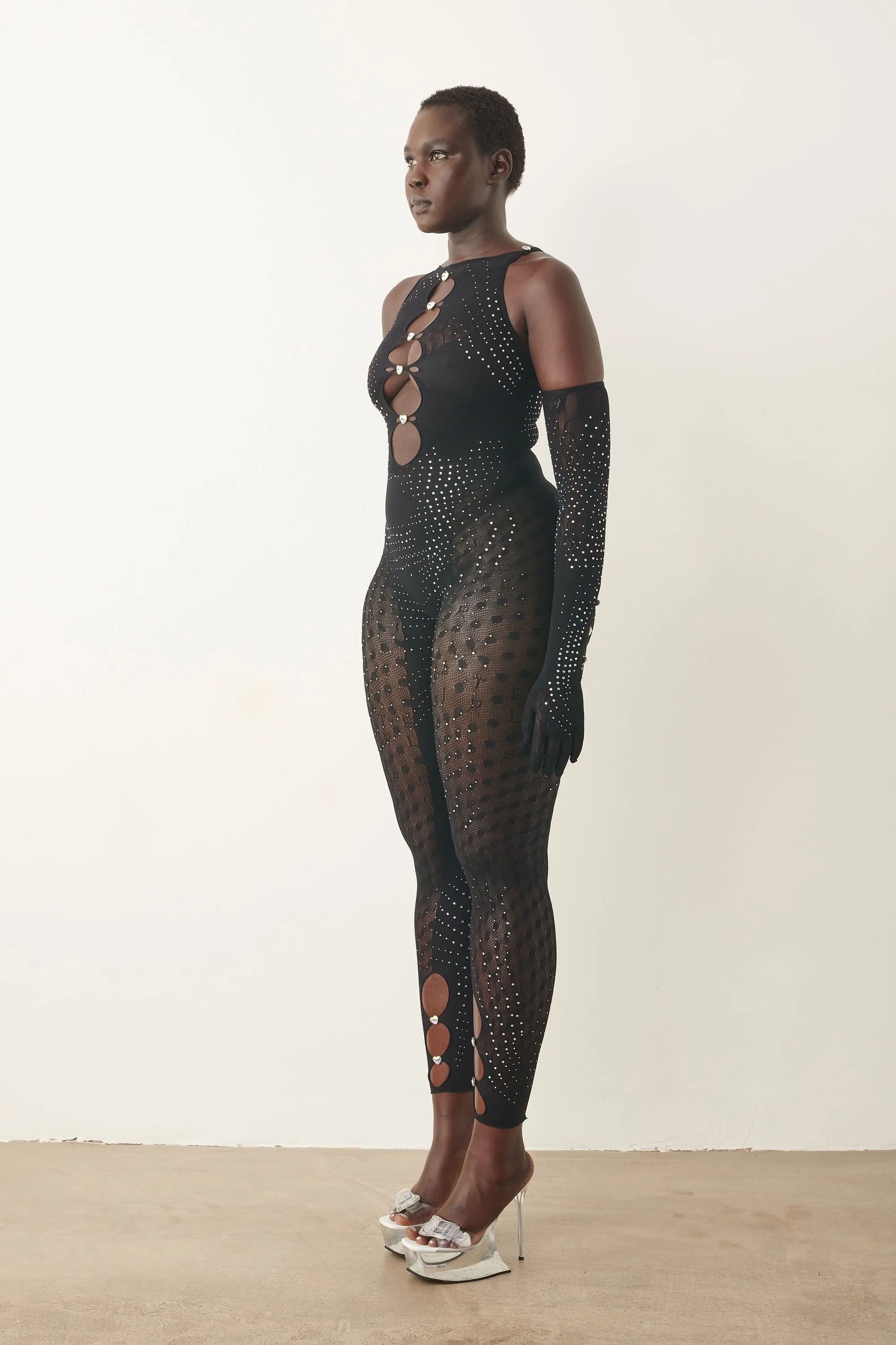 Rhinestoned Janice Jumpsuit X Gloves Set Jet Black sold by Poster Girl product image thumbnail 5