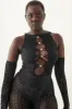 Rhinestoned Janice Jumpsuit X Gloves Set Jet Black sold by Poster Girl