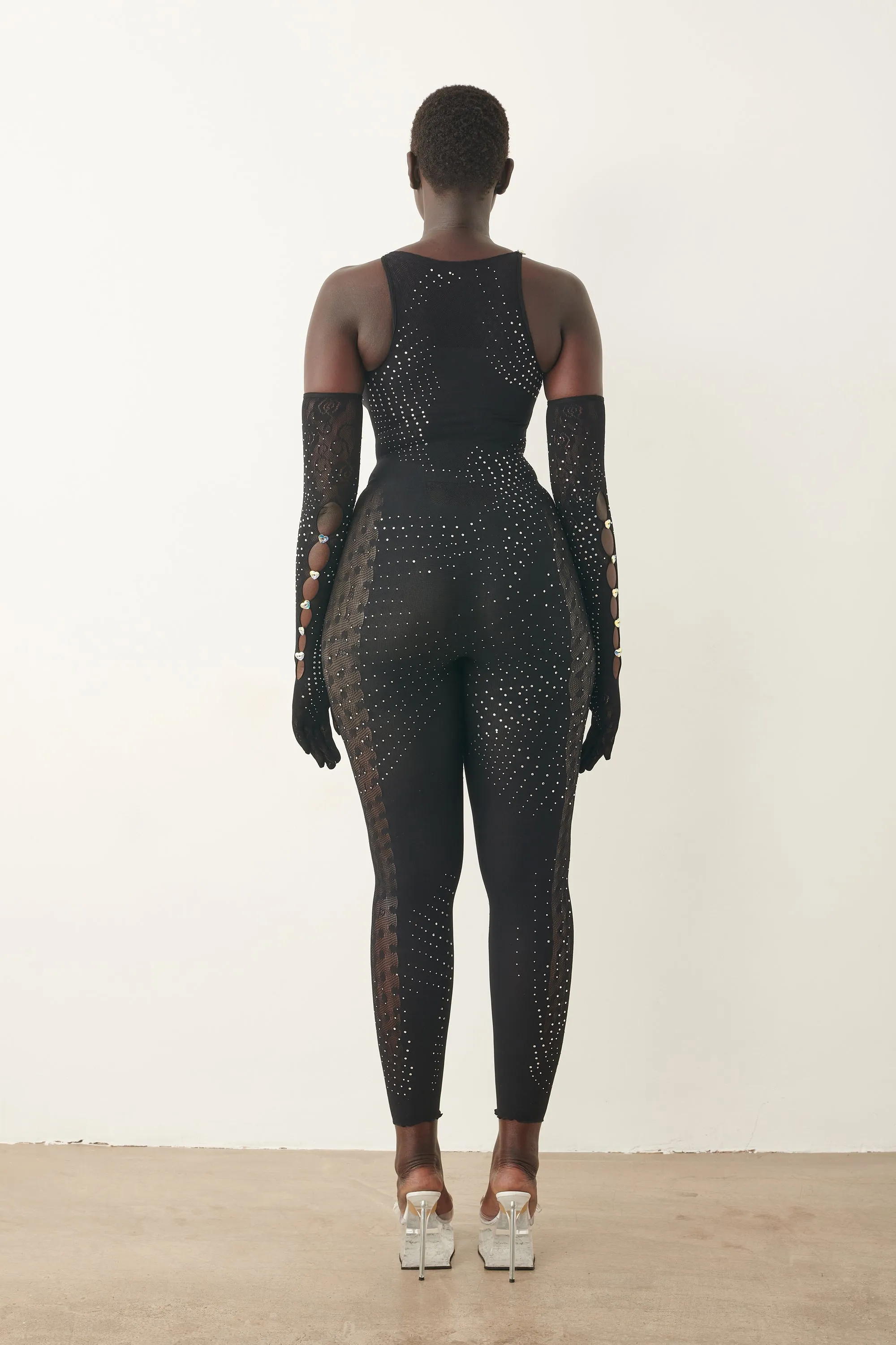 Rhinestoned Janice Jumpsuit X Gloves Set Jet Black sold by Poster Girl product image thumbnail 4