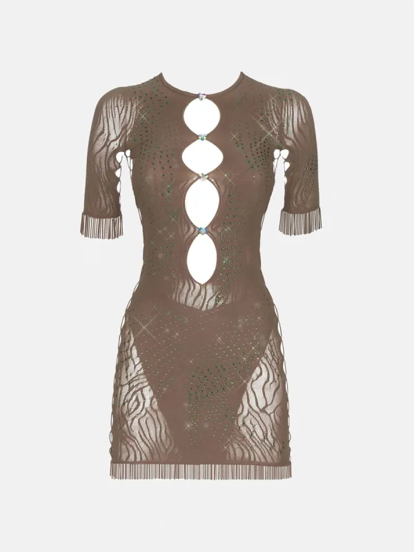 Rhinestoned Miranda Dress Truffle sold by Poster Girl