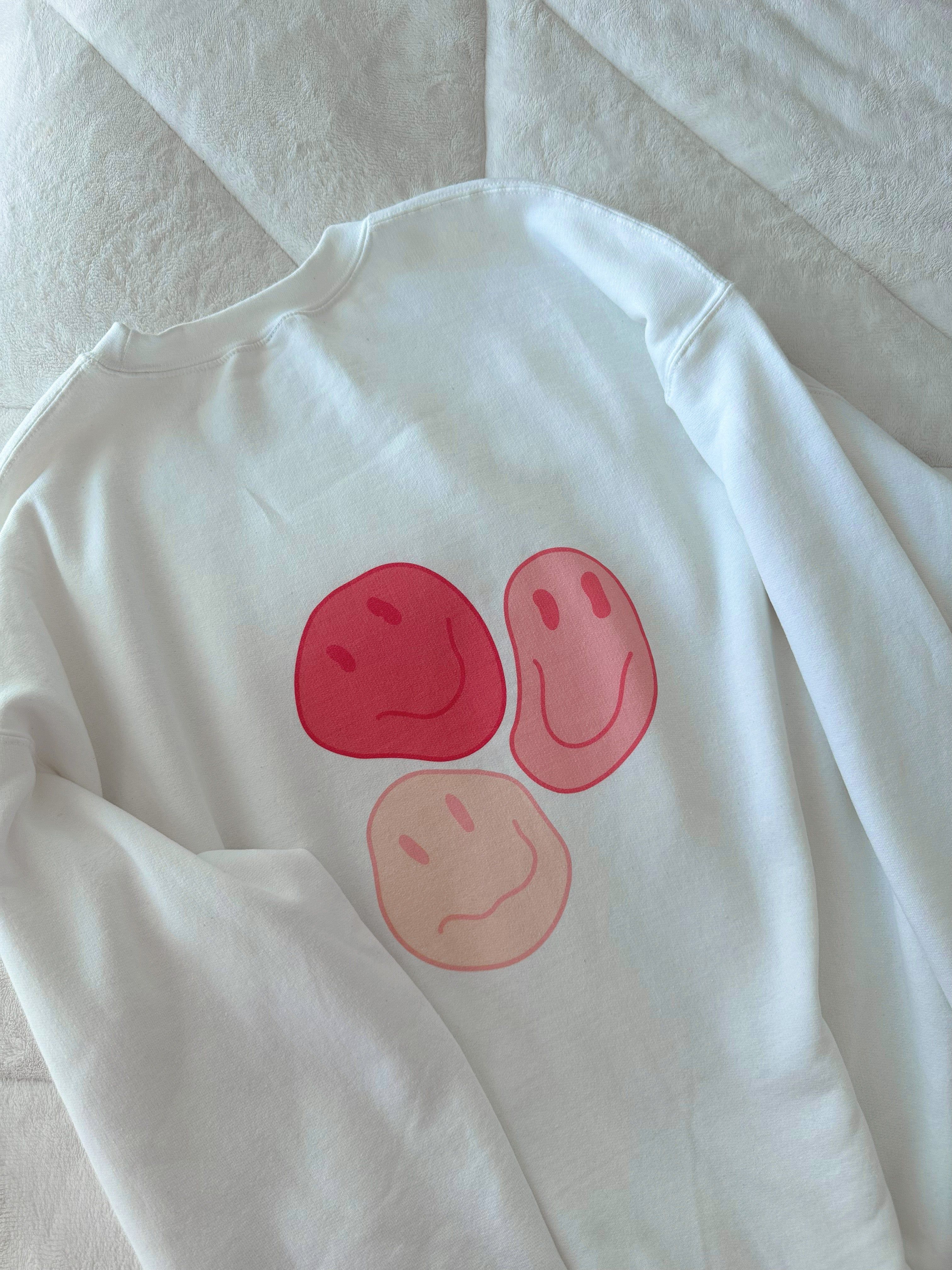 Groovy Pink Smiley Faces Sweatshirt sold by Sunkissed Coconut