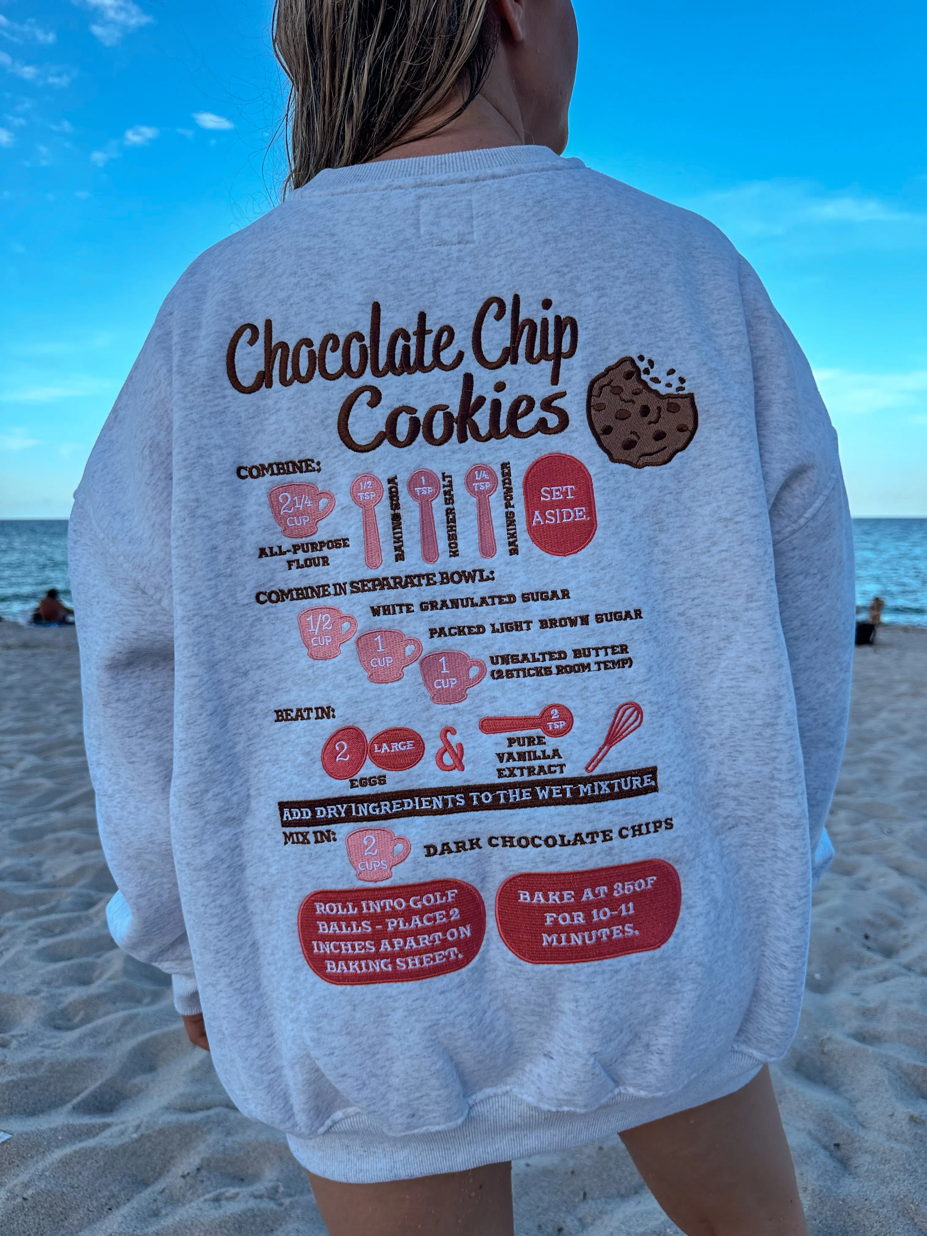 【KOOLOSET】Cookie Cookies Embroidery Sweatshirt LAST ONE SIZE MEDIUM) Chocolate Chip Cookie Recipe Embroider