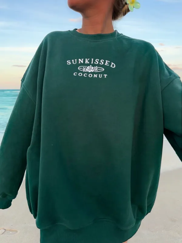 Winter Green Sunkissedcoconut Embroider Sweatshirt made by Sunkissed Coconut